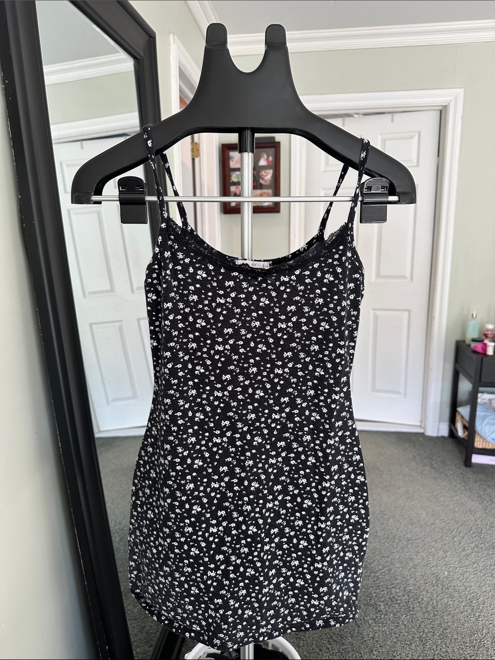 Black Floral Spaghetti-Strap Mini Dress